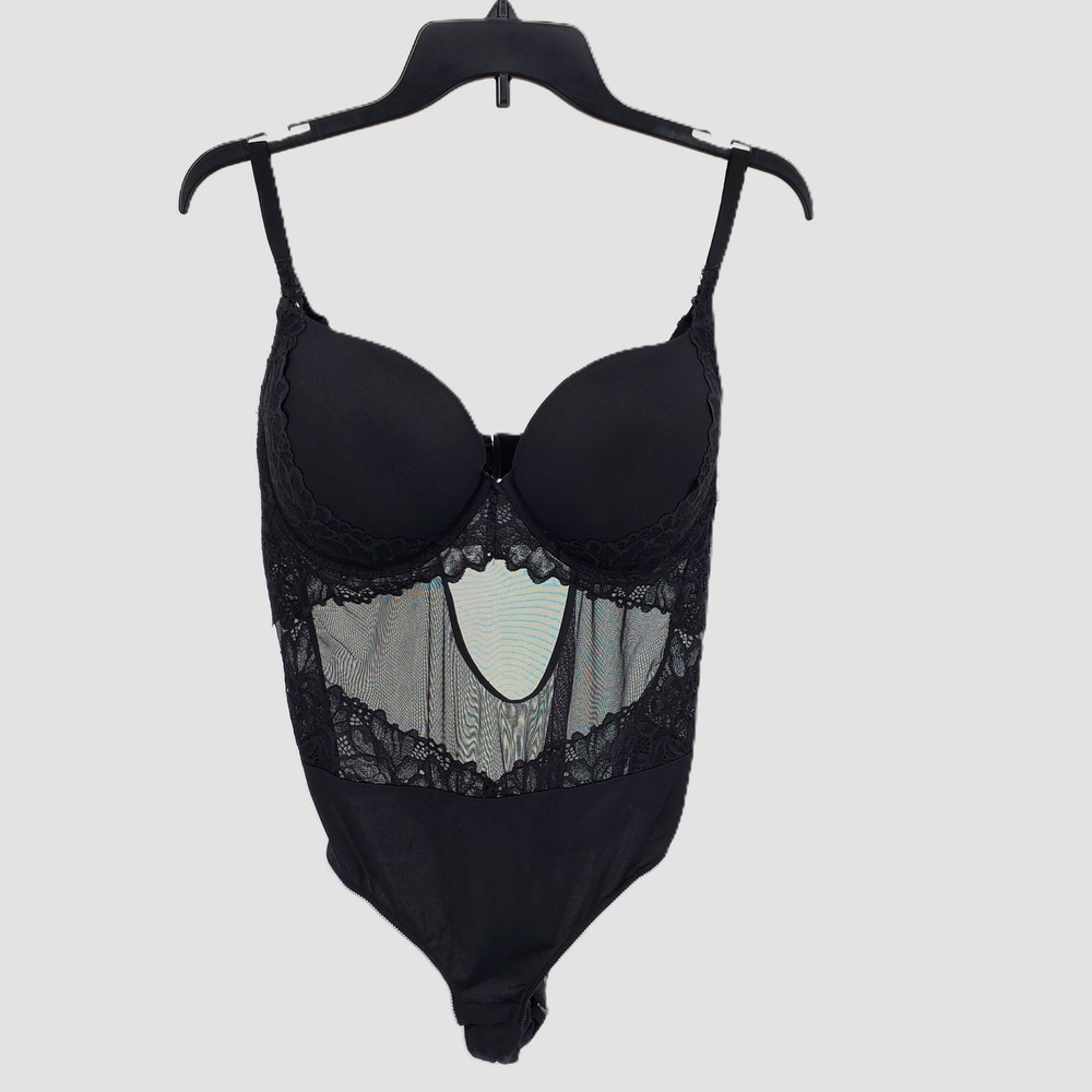Auden Womens XL Padded Cup Black Lace and Mesh Lingerie Bodysuit Adjustable New